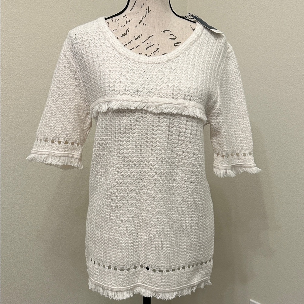Two Bees Cashmere Cream Fringe Sweater